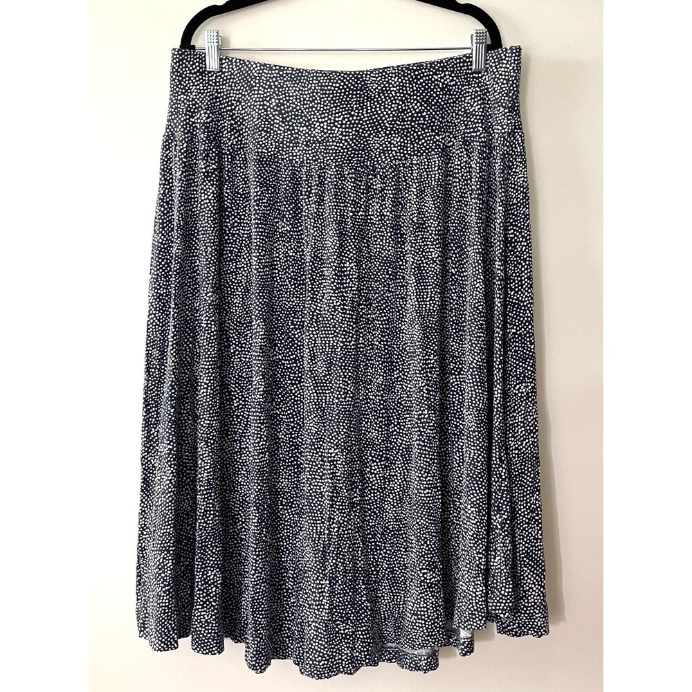 Hilary Radley Navy White Dot Midi Skirt XL Stretch Waist Flowy Pull On